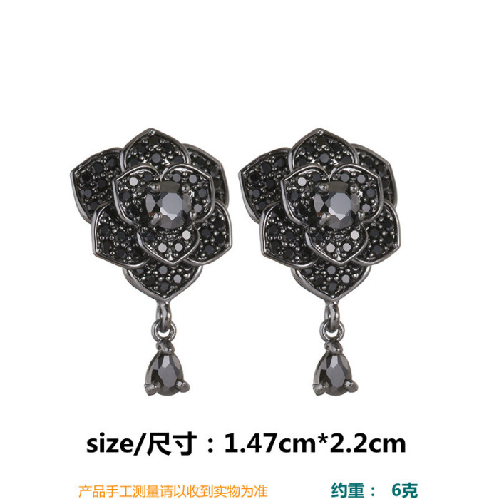 Wholesale Black Rose Earrings Women Gril Lady New Studs Earrings 925 Silver Needle