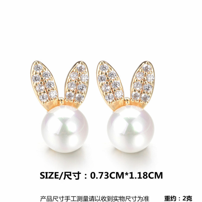 Wholesale Rabbit Zircon Pearl Stud Earrings Ornament q1626
