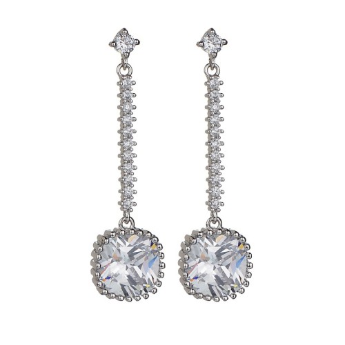 Navy Blue Crystal Square Sapphire Drop Eardrops Long Earring Jewelry Women Fashion  Gift 925