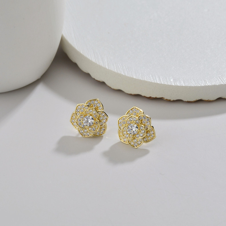 Wholesale Camellia Stud Earrings For Women Sterling Silver Needle Jewelry Earrings