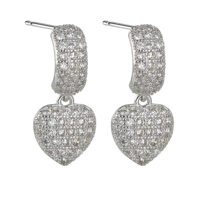 Wholesale New Zircon Peach Heart Stud Earrings Jewelry Gift