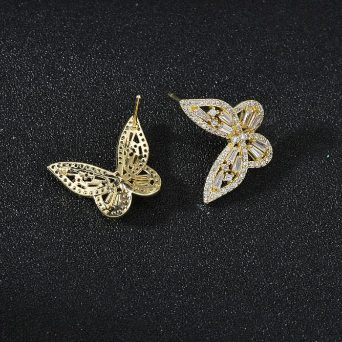 Wholesale Butterfly Studs Zircon Earrings Jewelry Fashion Women q1158