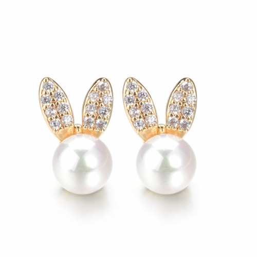 Wholesale Rabbit Zircon Pearl Stud Earrings Ornament