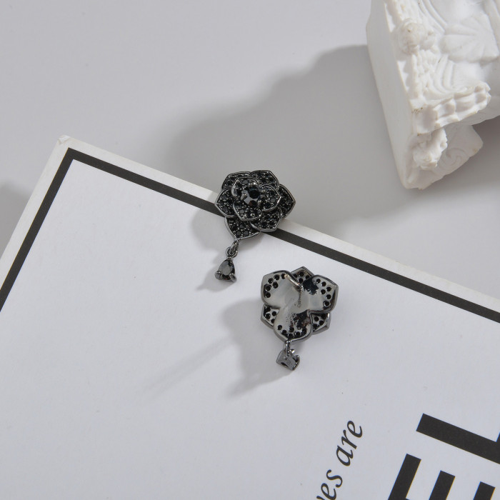 Wholesale Black Rose Earrings Women Gril Lady New Studs Earrings 925 Silver Needle
