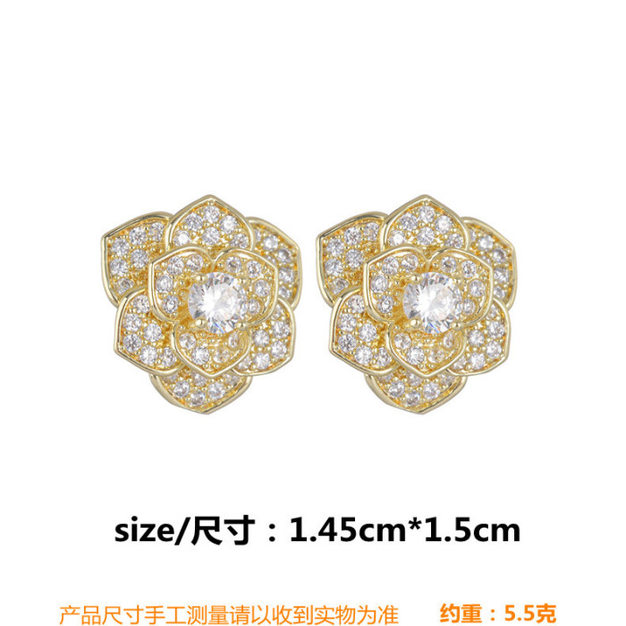 Wholesale Camellia Stud Earrings For Women Sterling Silver Needle Jewelry Earrings