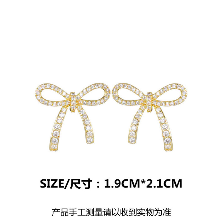 Wholesale Fashion Women Trendy Zircon Simple Brand Cute Luxury Promotion Unique Gift Bow Earrings Jewelry Stud Christmas q1596