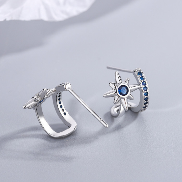 Blue Diamond Fashion Female Six-Pointed Star Ear Clip Ear Rings xe934