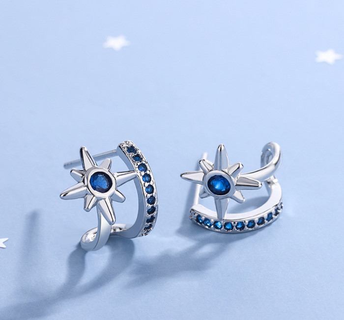 Blue Diamond Fashion Female Six-Pointed Star Ear Clip Ear Rings xe934