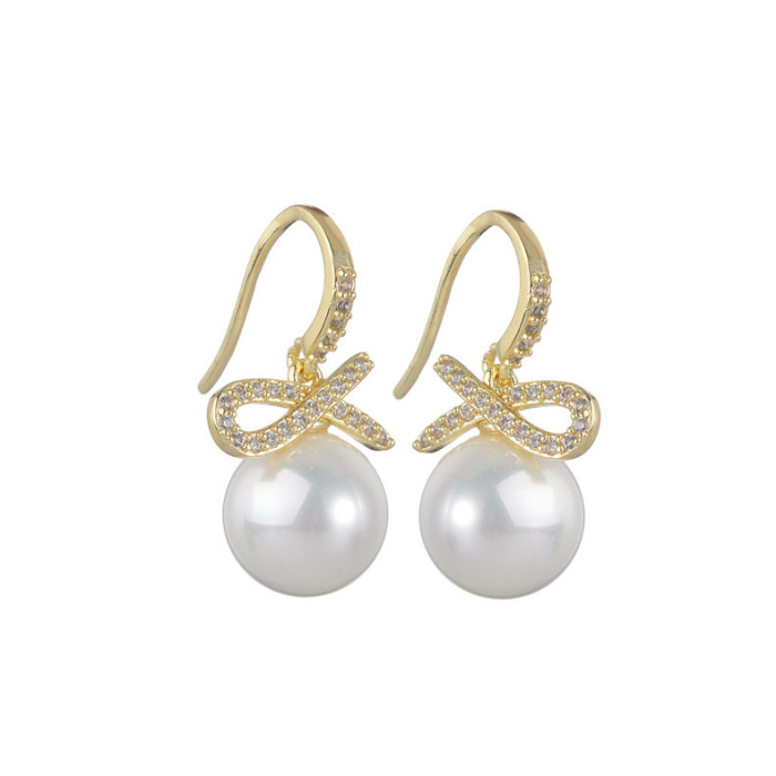 Pearl Earrings New Women's 10mm Fashion Women Trendy Zircon Earring qxe006