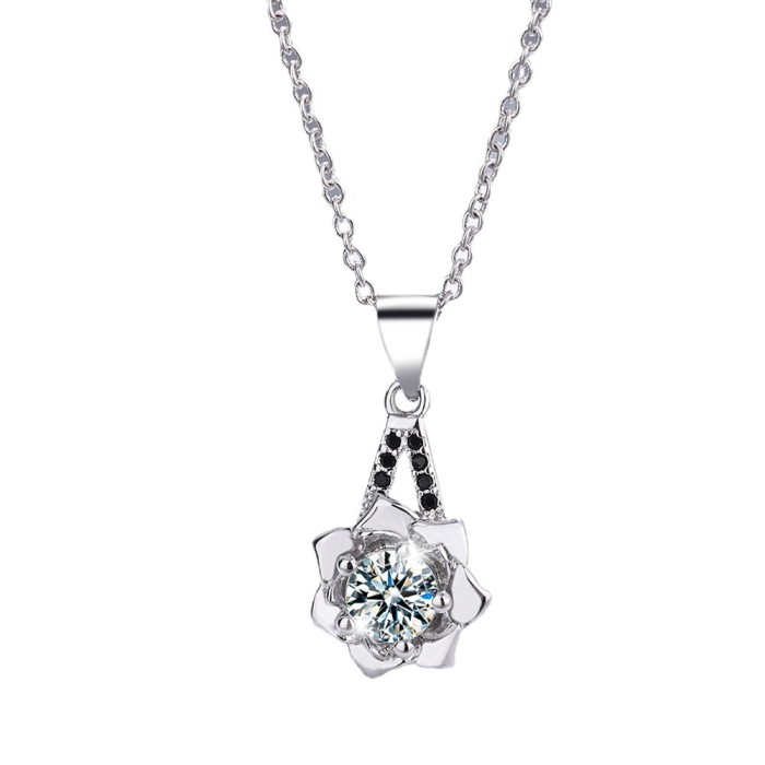 Black Diamond Flower Necklace Short Clavicle Chain