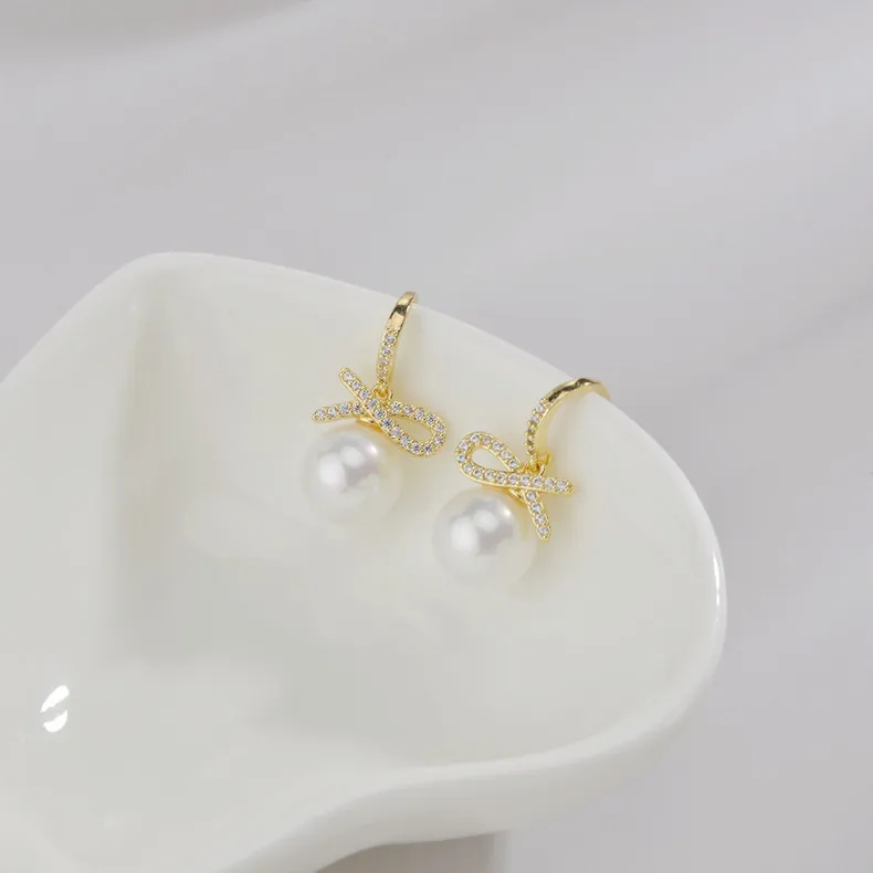 Pearl Earrings New Women's 10mm Fashion Women Trendy Zircon Earring qxe006