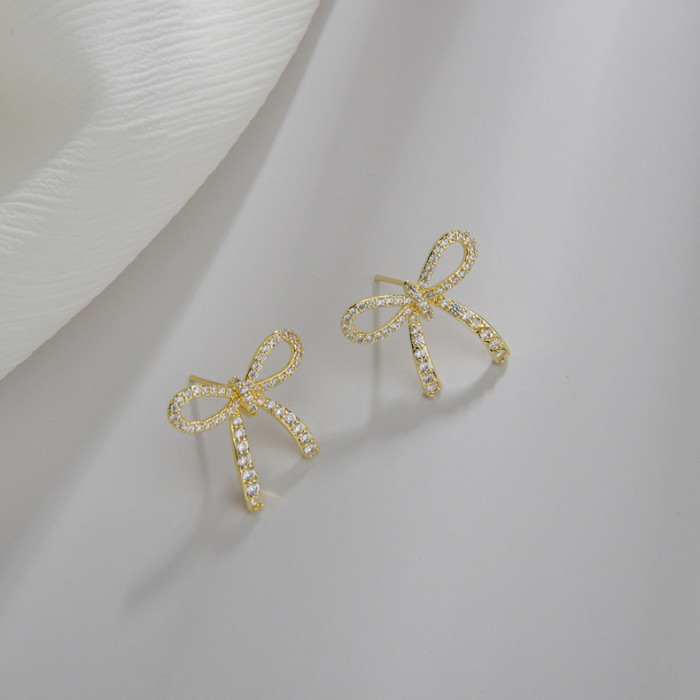Wholesale Fashion Women Trendy Zircon Simple Brand Cute Luxury Promotion Unique Gift Bow Earrings Jewelry Stud Christmas q1596