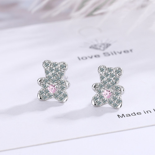 Bear Wholesale Fashion Trendy Zircon Simple Brand Cute Luxury Promotion Unique Gift Stud Earrings Women's Jewelry Christmas