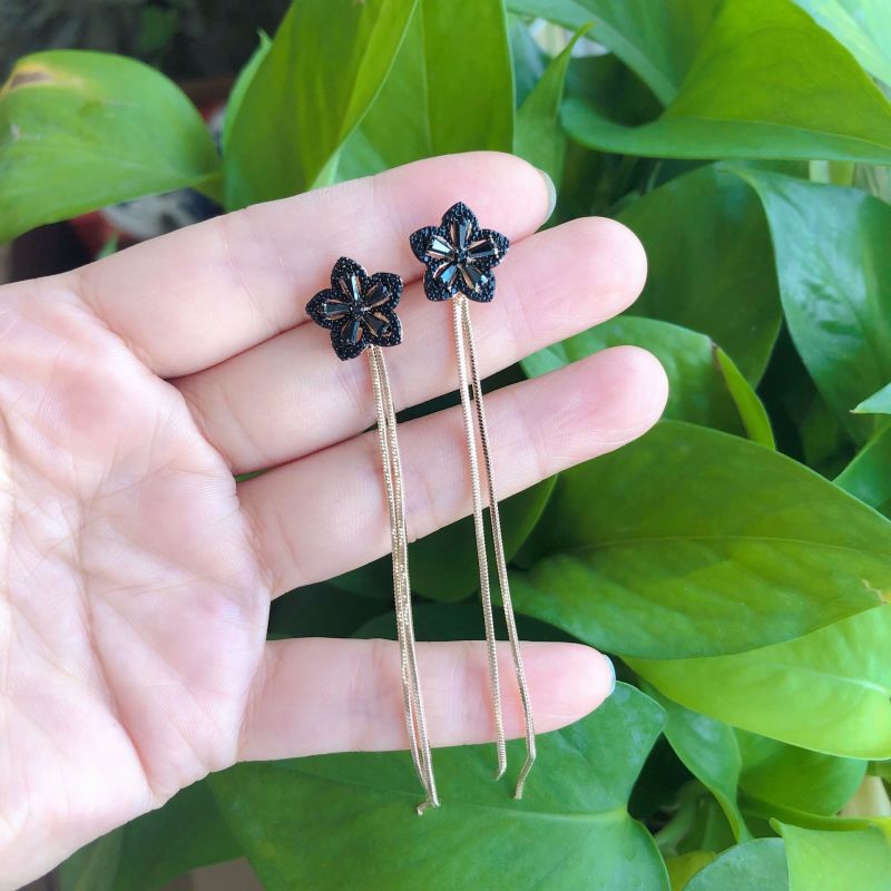 Wholesale Black Flower S925 Sterling Silver Needle Stud  Earring qx1572