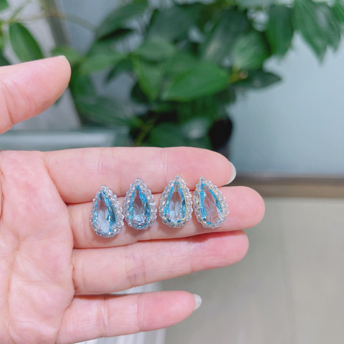 Wholesale Ocean Blue Water Drop Crystal Stud Earrings Eardrops Earrings Women Gift