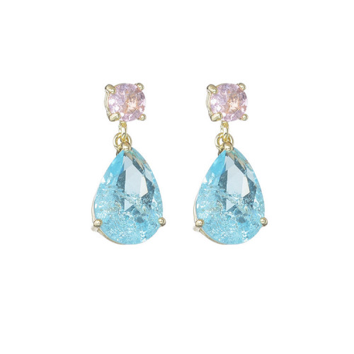 Wholesale Ocean Blue Pink Crystal Ice Crack Water Drop Earrings Women Gift