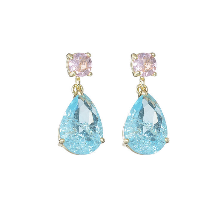 Wholesale Ocean Blue Pink Crystal Ice Crack Water Drop Earrings Women Gift q245