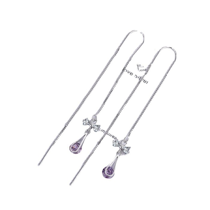 Wholesale Fashion Women's Purple Diamond Flower Fashion Long Eardrops Earrings Women Gift