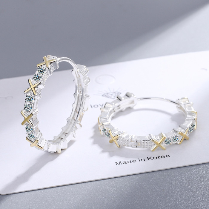 Wholesale Round Clip On Earring Cross X-Shaped Letter Color Separation Hoop Earring Women Gift  657