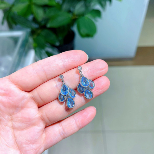 Wholesale 925 Silver Needle Navy Blue Water Drop Earrings Tassel Earrings Women Gift