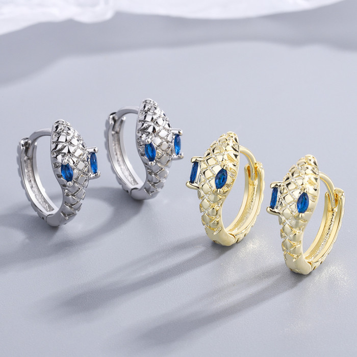 Wholesale Clip On Women Snake Hoop Earring Blue Diamond Animal Hoop Earring Women Gift  665