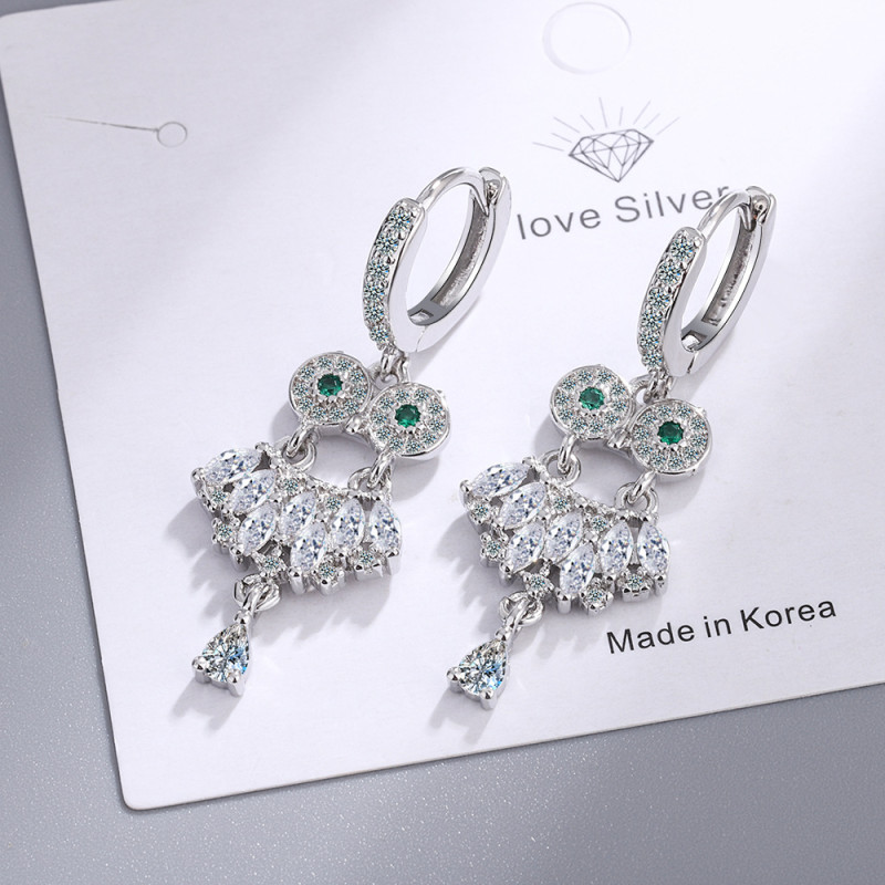 Wholesale Owl Clip On Earring Long Earrings Fringed Zircon Animal Earrings Women Gift