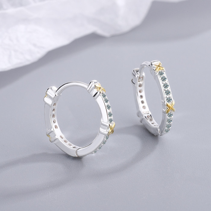 Wholesale Round Clip On Earring Cross X-Shaped Letter Color Separation Hoop Earring Women Gift  657