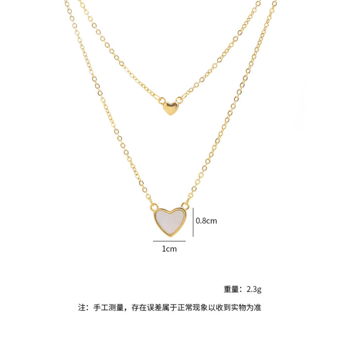 Simple Women's Korean Style Fashion Shell Heart Necklace 2021 New Double-Layer Peach Love Chain Necklace