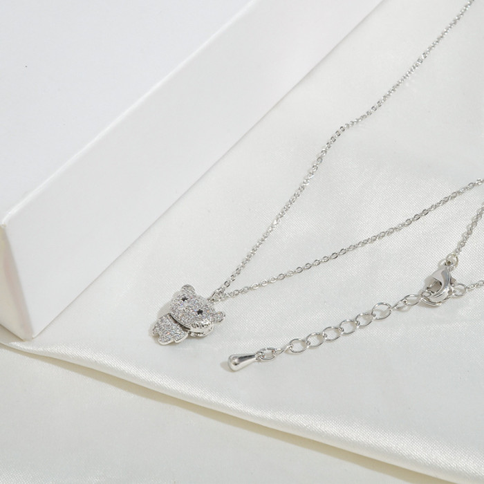 Original Design Bear Necklace Female Zircon 2021 Genuine Ornament  Accessories Jewelry Women Gift