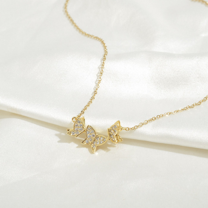 Women's Korean Style Fashion Zircon Butterfly Necklace Simple Necklace Jewelry