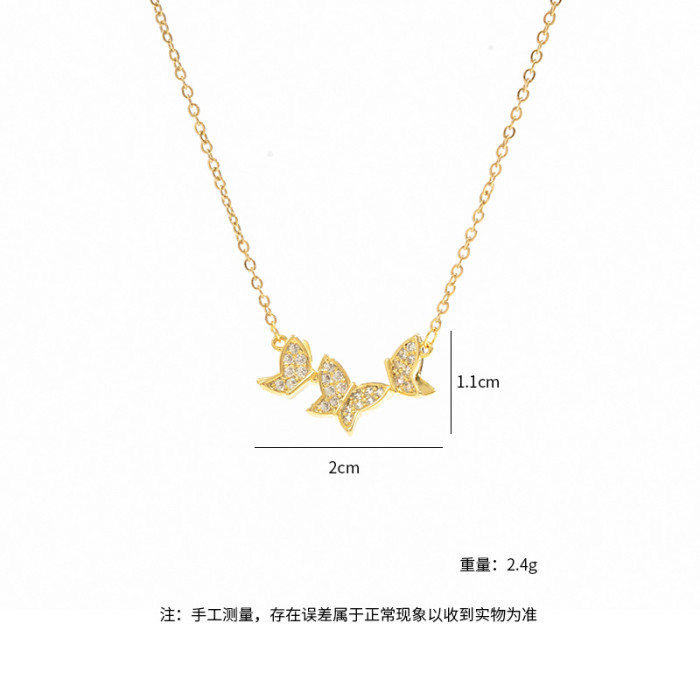 Women's Korean Style Fashion Zircon Butterfly Necklace Simple Necklace Jewelry