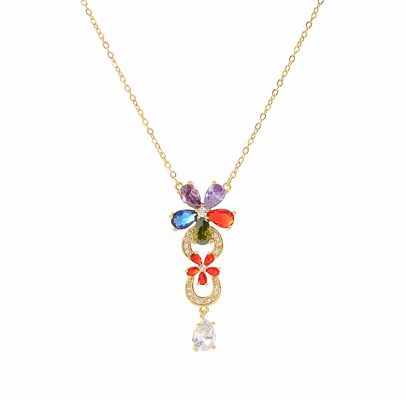 High Quality Charm Colorful Zircon Petal Necklace for Women 2021 New Fashion Ornament Jewelry