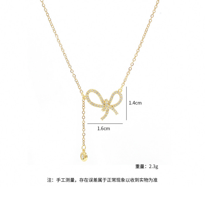 Rhinestone Bow Necklace for Women 2021 Luxury Ins Ornament Luxury Jewelry