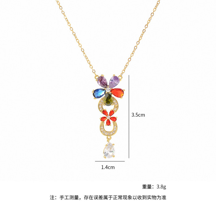 High Quality Charm Colorful Zircon Petal Necklace for Women 2021 New Fashion Ornament Jewelry