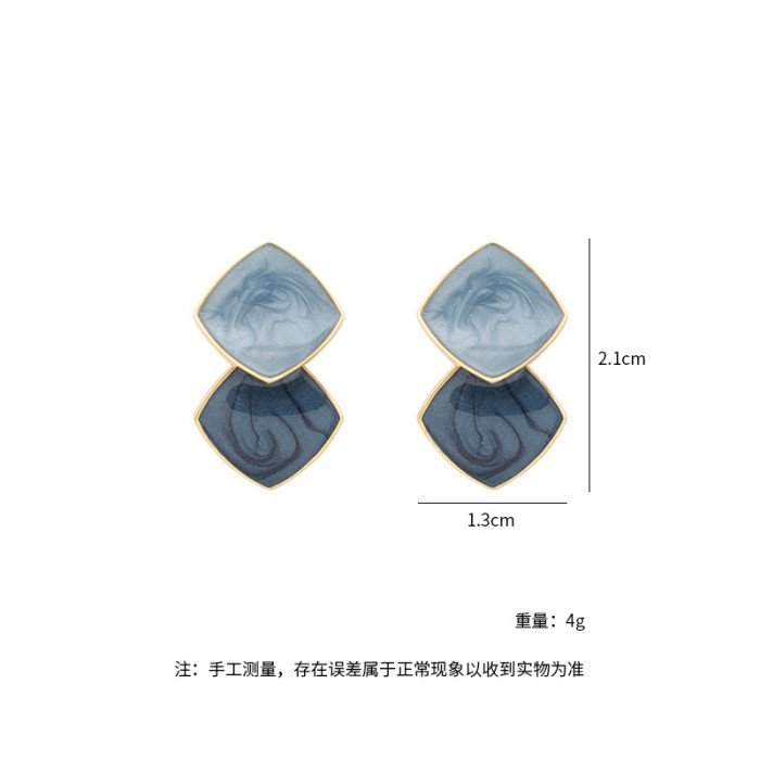 Wholesale Sterling Silver Needle OL Square Drip Women Earring Ear Studs Jewelry Gift