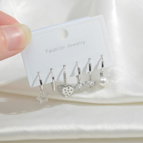 Wholesale Zircon Pearl Stars Heart One Card Three Pairs Set Earrings Women Earrings Eardrops For Women Jewelry Gift