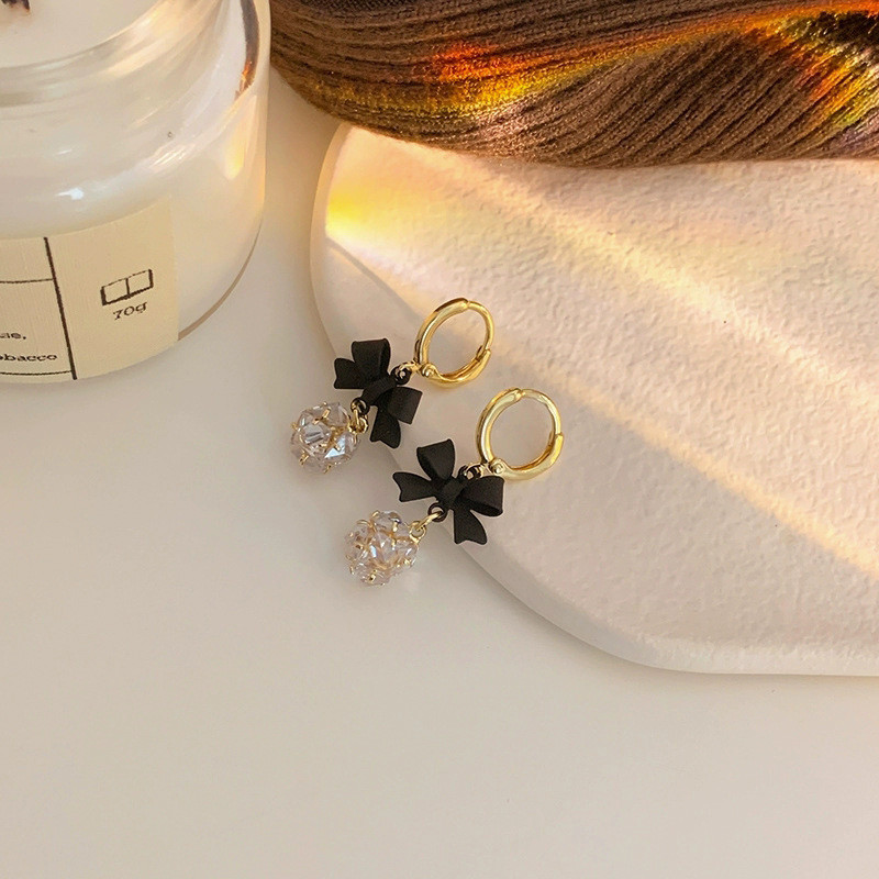 Wholesale Black Bow Ear Female Ring New Earrings Eardrops Jewelry Gift