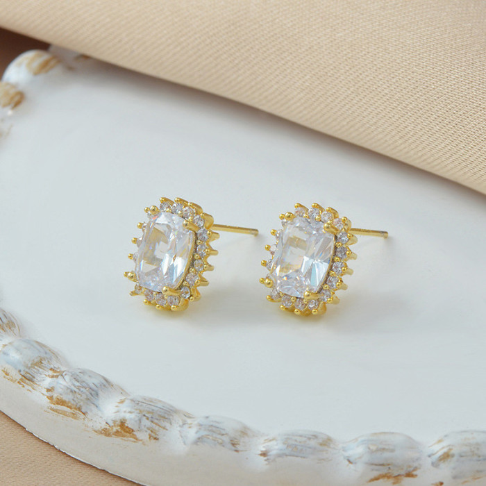 Wholesale New Sterling Silver Needle Zircon Stud Earrings Women's Gold Plated Stud Earrings Jewelry Gift