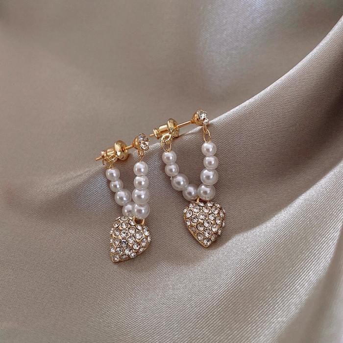 Wholesale 2021 Autumn Winter New Earrings Sterling Silver Needle Pearl Earrings Love Heart Stud Earrings Jewelry Gift