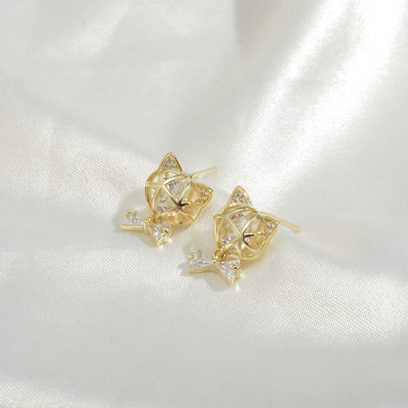 Wholesale New Earrings Sterling Silver Needle Zircon Bow Eight Awn Star Earrings Ear Studs Jewelry Gift