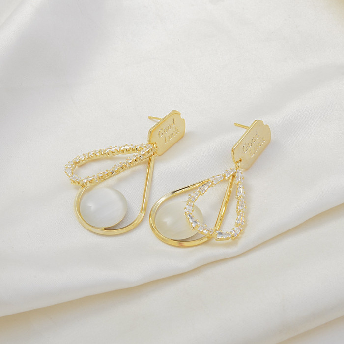 Opal Earrings Women Sterling Silver Needle Personalized Exaggerated Fashion Drop Earrings Ornament Jewelry