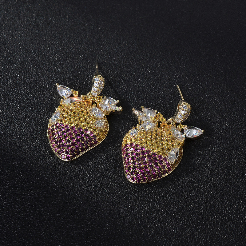 Wholesale Colorful Zircon Strawberry Earrings For Women Sterling Silver Needle Earrings Ear Studs Jewelry Gift
