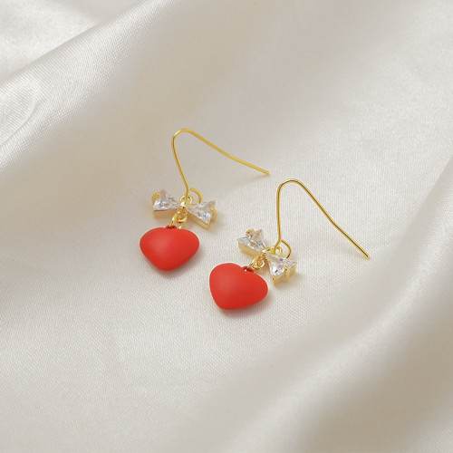 Wholesale Sterling Silver Needle Red Love Heart Earrings Women's Peach Heart Earrings Jewelry Gift