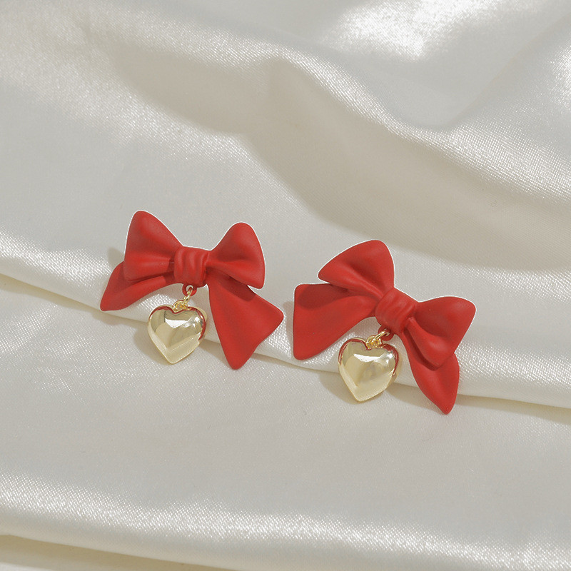 Wholesale Sterling Silver Needle Love Heart Bow Tie Earrings For Women Christmas Stud Earrings Jewelry Gift