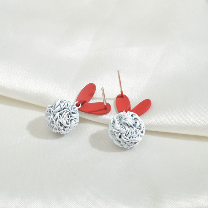 Wholesale Sterling Silver Needle Red Love Heart Women Earring Lucky Ball Earrings Ear Studs Jewelry Gift