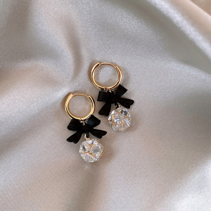 Wholesale Black Bow Ear Female Ring New Earrings Eardrops Jewelry Gift
