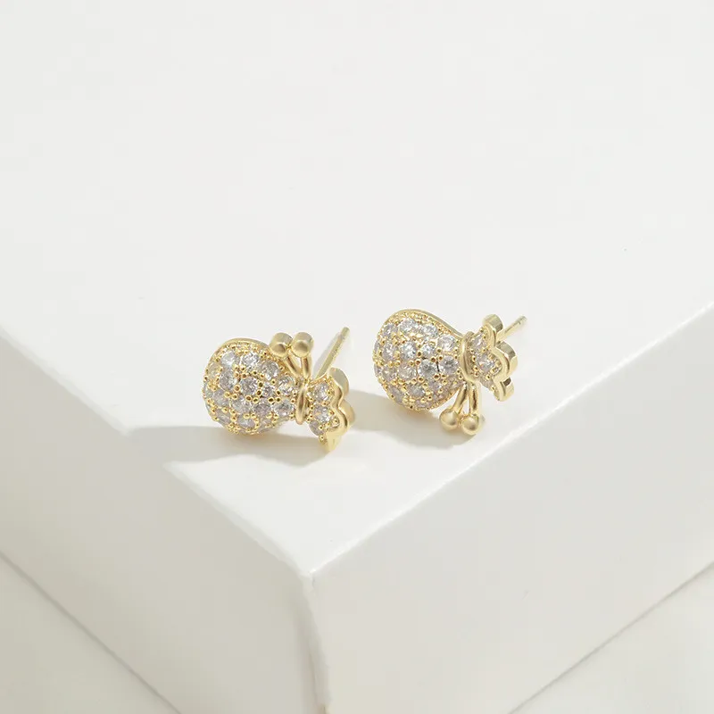 Wholesale Zircon Promotion Purse Earrings Women Girl Sterling Silver Needle Chinese Style Earrings Studs Ornament Jewelry Gift