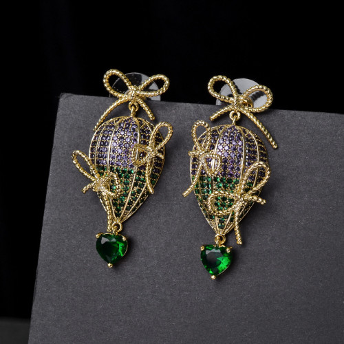Wholesale Colorful Zircon Bow Earrings Sterling Silver Needle Heart-Shaped Earrings Stud Earrings For Women Jewelry Gift
