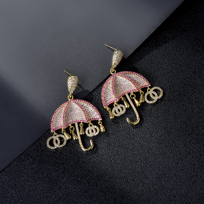 Wholesale Colorful Zircon OL Umbrella Earrings For Women Sterling Silver Needle Earrings Ear Studs Jewelry Gift