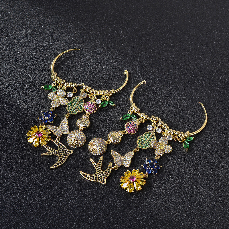 Wholesale Colorful Zircon Butterfly Petal Earrings For Women Sterling Silver Needle Earrings Ear Studs Jewelry Gift